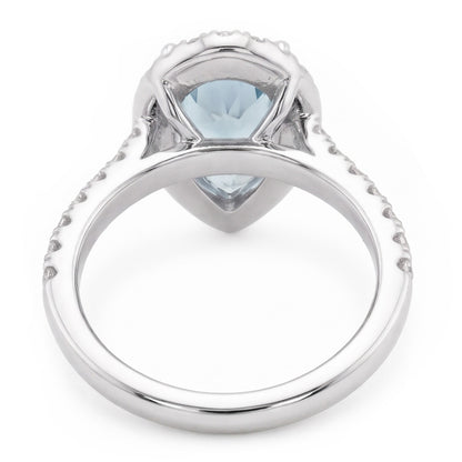 Pear Shape Aquamarine And Natural Earth Mined Diamonds 14 Ct Wedding Ring White Gold 14K
