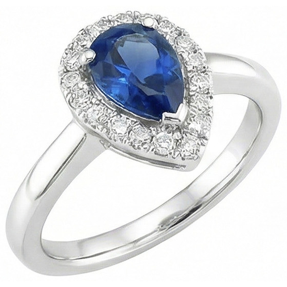 Pear Shape Ceylon Sapphire Natural Earth Mined Diamonds Ring 3.30 Ct 14K White Gold 14K