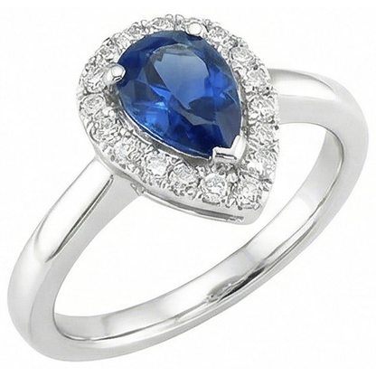 Pear Shape Ceylon Sapphire Natural Earth Mined Diamonds Ring 3.30 Ct 14K White Gold 14K