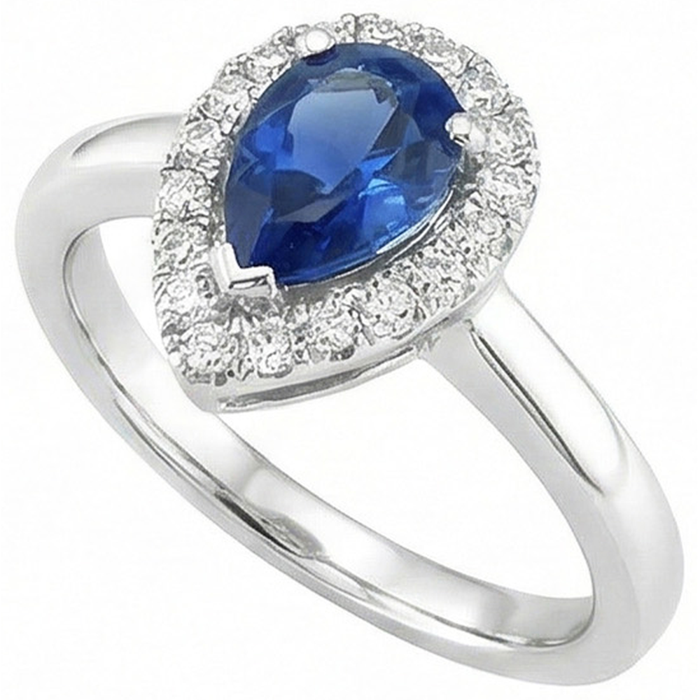Pear Shape Ceylon Sapphire Natural Earth Mined Diamonds Ring 3.30 Ct 14K White Gold 14K
