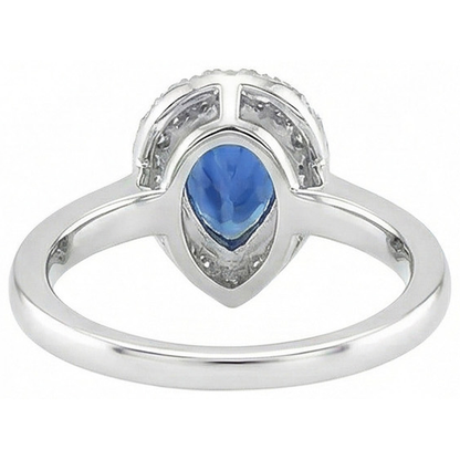 Pear Shape Ceylon Sapphire Natural Earth Mined Diamonds Ring 3.30 Ct 14K White Gold 14K