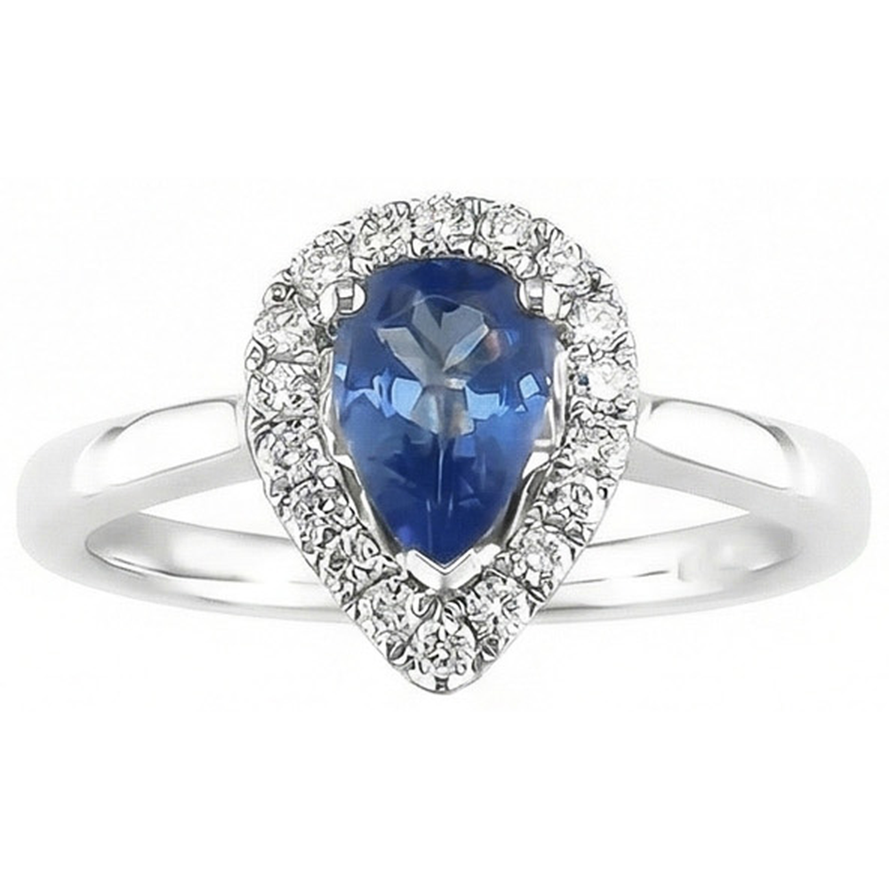 Pear Shape Ceylon Sapphire Natural Earth Mined Diamonds Ring 3.30 Ct 14K White Gold 14K
