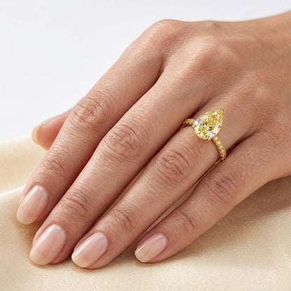 Pear Shape Fancy Yellow Diamond Fine Jewelry Ring in 14K Yellow