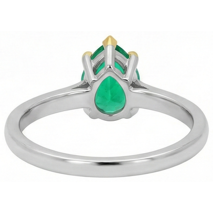 Natural Real ( Not Lab Grown ) Pear Shape Green Emerald GIA Solitaire Ring