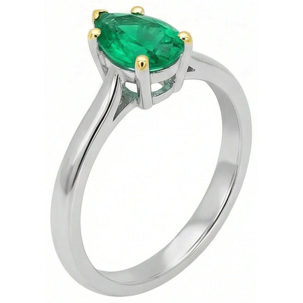 Natural Real ( Not Lab Grown ) Pear Shape Green Emerald GIA Solitaire Ring