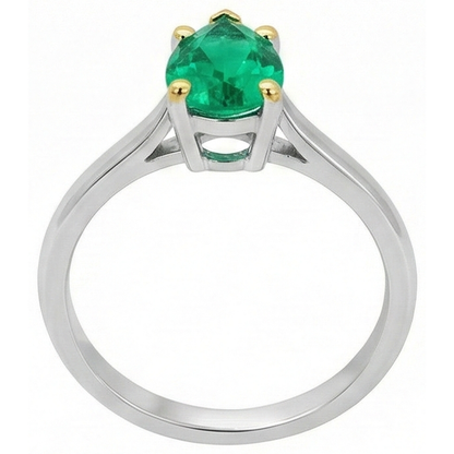 Natural Real ( Not Lab Grown ) Pear Shape Green Emerald GIA Solitaire Ring
