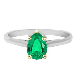 Pear Shape Green Emerald Solitaire Ring
