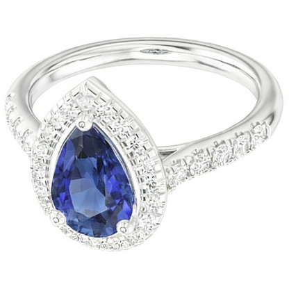 Pear Shaped Halo Ring Blue Sapphire & Natural Earth Mined Diamonds 4 Carats