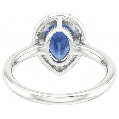 Pear Shaped Halo Ring Blue Sapphire & Natural Earth Mined Diamonds 4 Carats