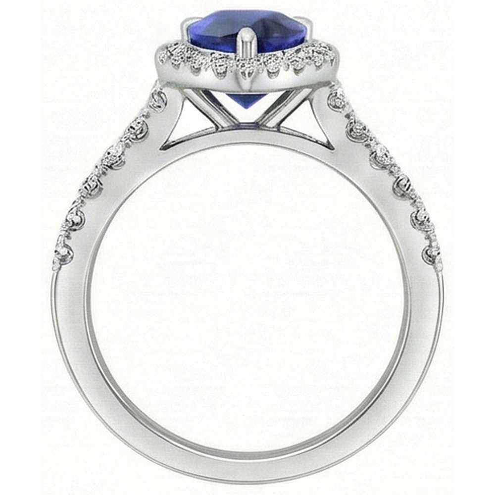 Natural Real ( Not Lab Grown )  Pear Shaped Sapphire Ring 2.50 Ct Halo Prong Set Diamonds