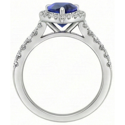 Natural Real ( Not Lab Grown )  Pear Shaped Sapphire Ring 2.50 Ct Halo Prong Set Diamonds