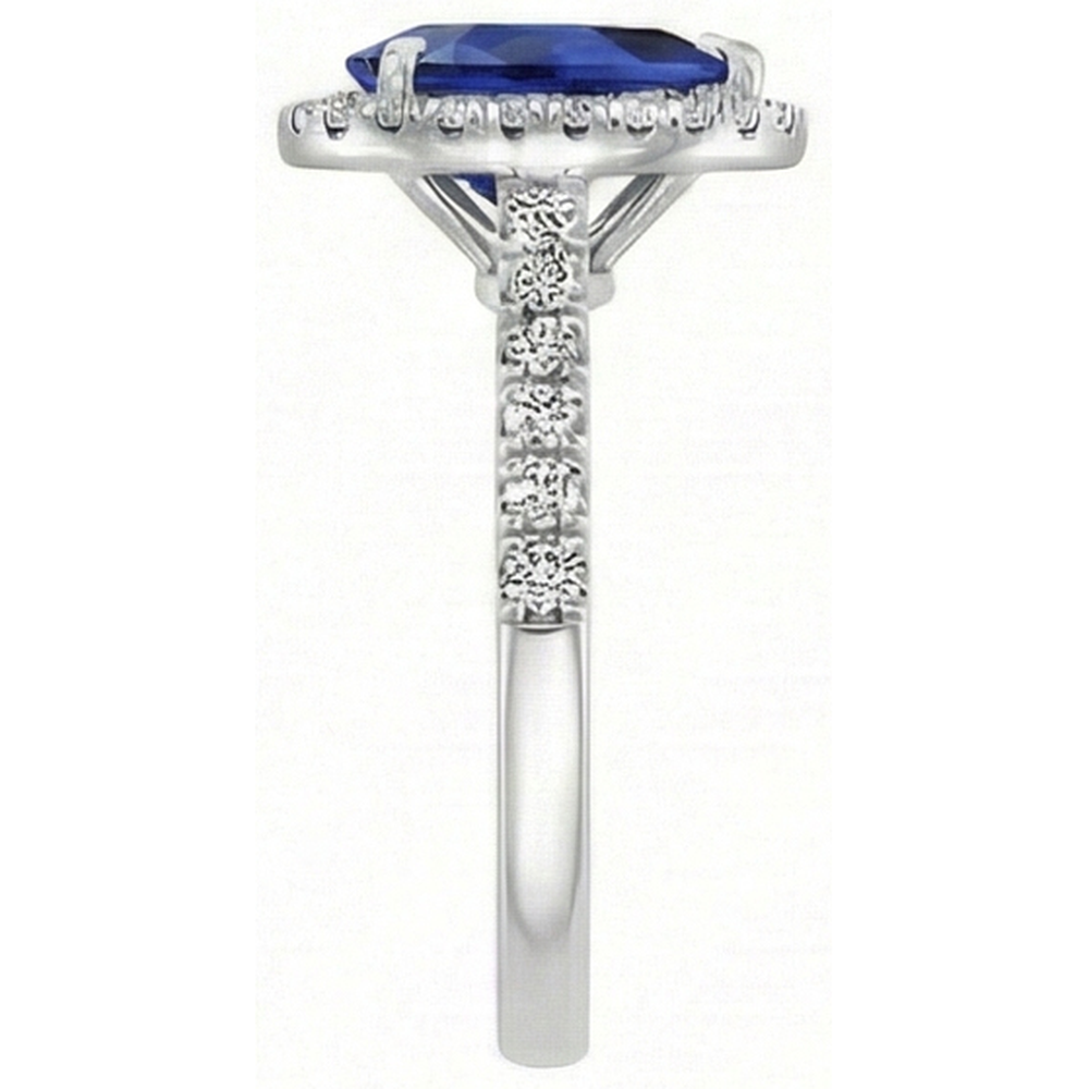 Natural Real ( Not Lab Grown )  Pear Shaped Sapphire Ring 2.50 Ct Halo Prong Set Diamonds