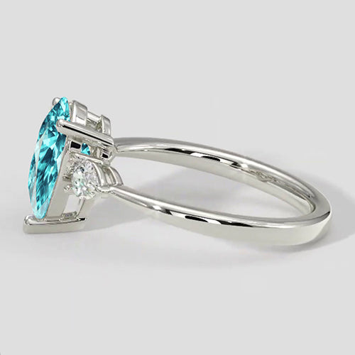 Natural Real ( Not Lab Grown )  Pear-Shaped Paraiba Side Stone Ring