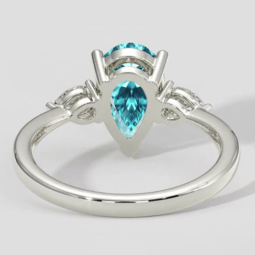 Natural Real ( Not Lab Grown )  Pear-Shaped Paraiba Side Stone Ring