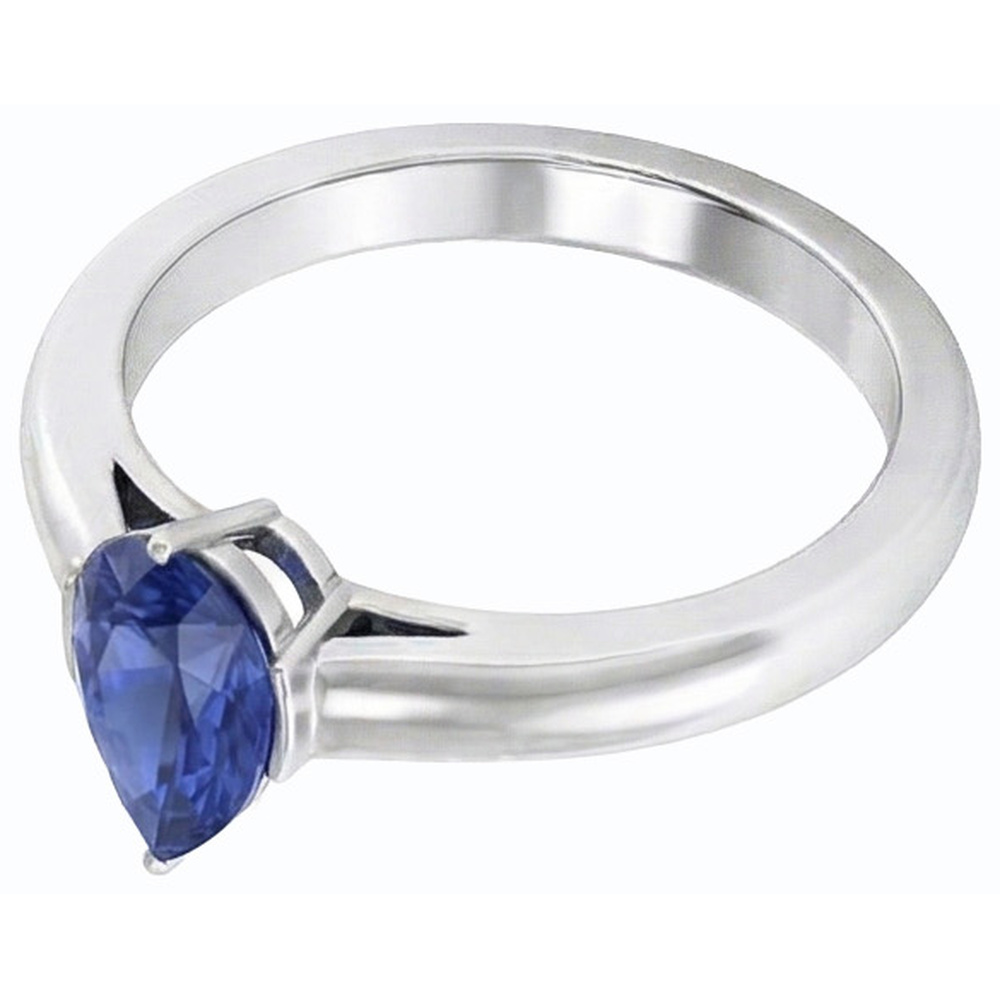 Pear Solitaire Natural Blue Sapphire Ring 1.50 Carats