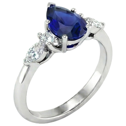 Pear Solitaire Ring Blue Sapphire With Natural Earth Mined Diamonds Accents 3.50 Carats