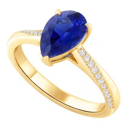 Pear Solitaire Srilanka Sapphire Ring With Natural Earth Mined Diamond Accents 2.50 Carats