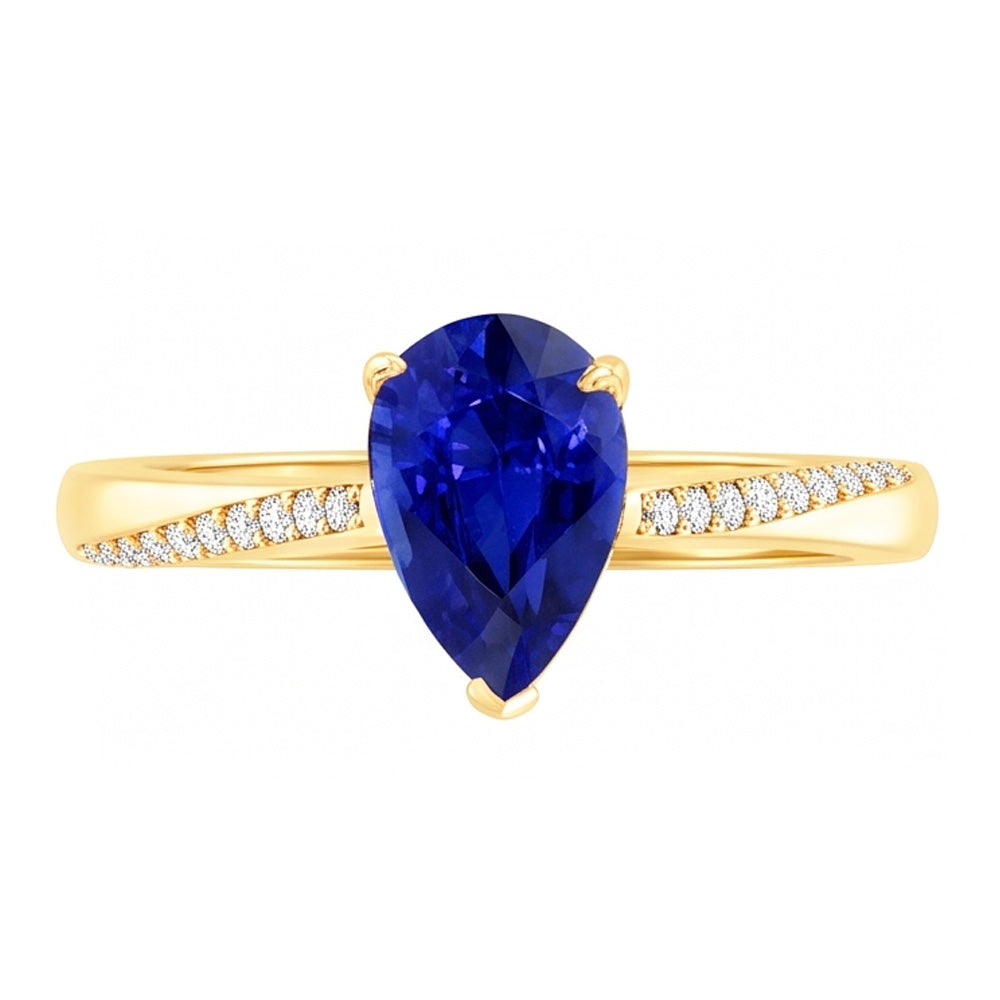 Pear Solitaire Srilanka Sapphire Ring With Natural Earth Mined Diamond Accents 2.50 Carats