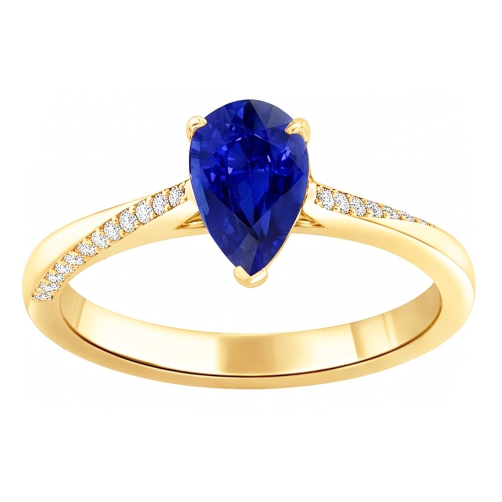 Pear Solitaire Srilanka Sapphire Ring With Natural Earth Mined Diamond Accents 2.50 Carats