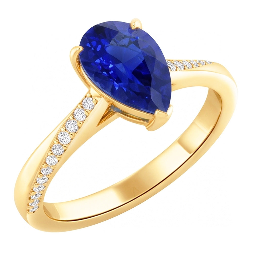Pear Solitaire Srilanka Sapphire Ring With Natural Earth Mined Diamond Accents 2.50 Carats