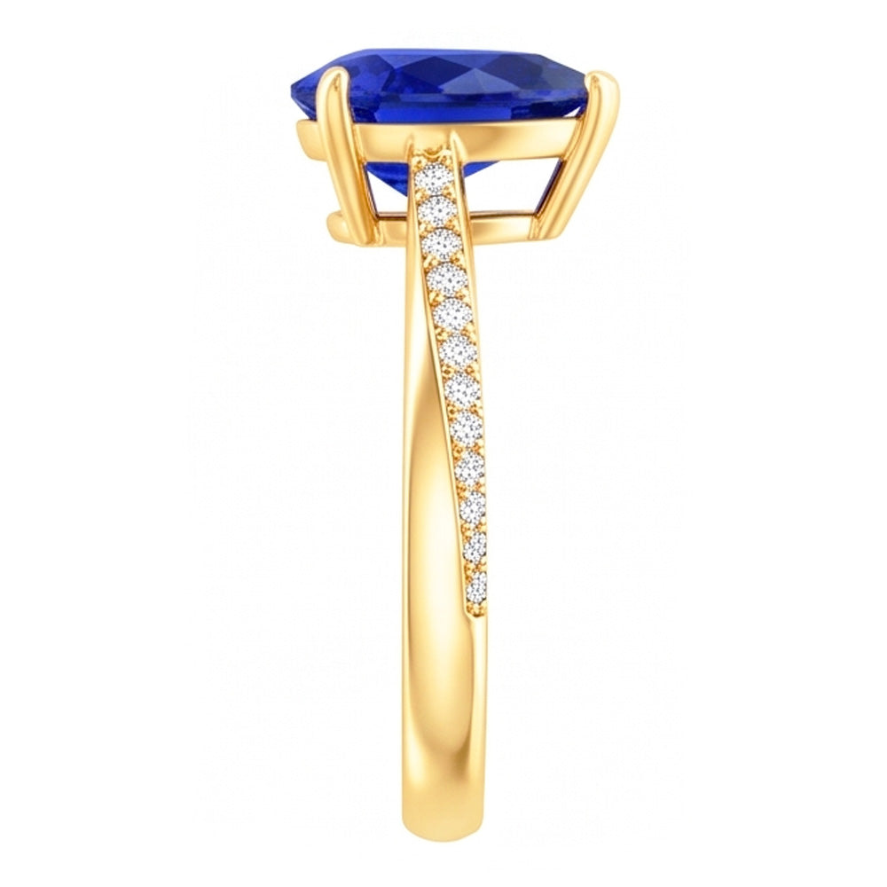 Pear Solitaire Srilanka Sapphire Ring With Natural Earth Mined Diamond Accents 2.50 Carats