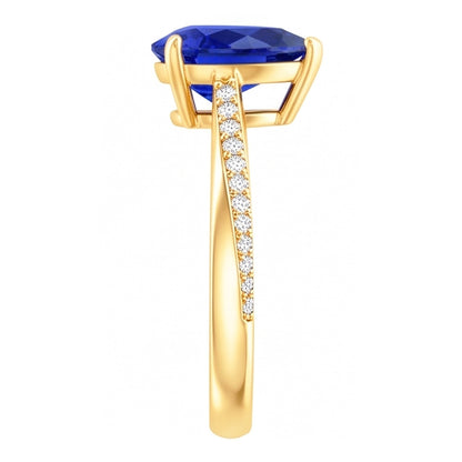 Pear Solitaire Srilanka Sapphire Ring With Natural Earth Mined Diamond Accents 2.50 Carats