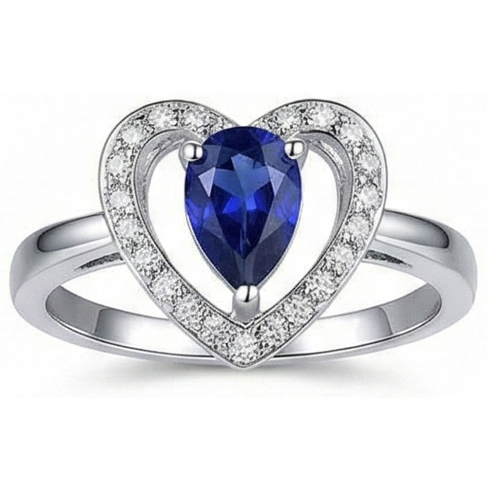 Pear Sri Lankan Sapphire And Round Natural Earth Mined Diamond 2.25 Carats Ring