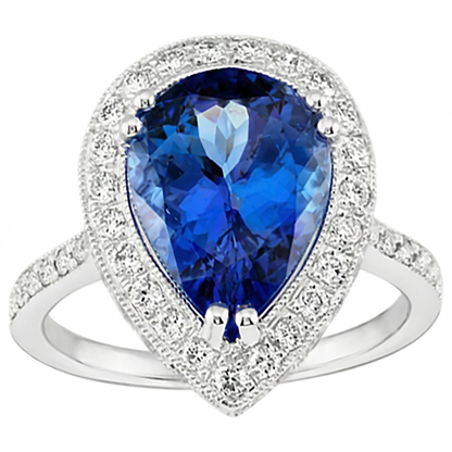 Pear Tanzanite And Natural Earth Mined Diamond Wedding Ring Gold 2.25 Carats Jewelry
