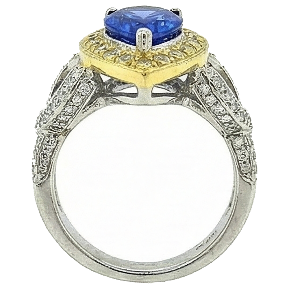 Pear Tanzanite And Natural Earth Mined Diamonds 4.51 Ct Antique Style Ring Two Tone Gold
