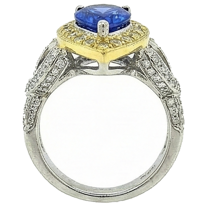 Pear Tanzanite And Natural Earth Mined Diamonds 4.51 Ct Antique Style Ring Two Tone Gold