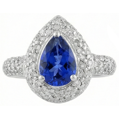 Pear Tanzanite Halo Pave Natural Earth Mined Diamonds 4.40 Carat Fancy Ring WG 14K Jewelry