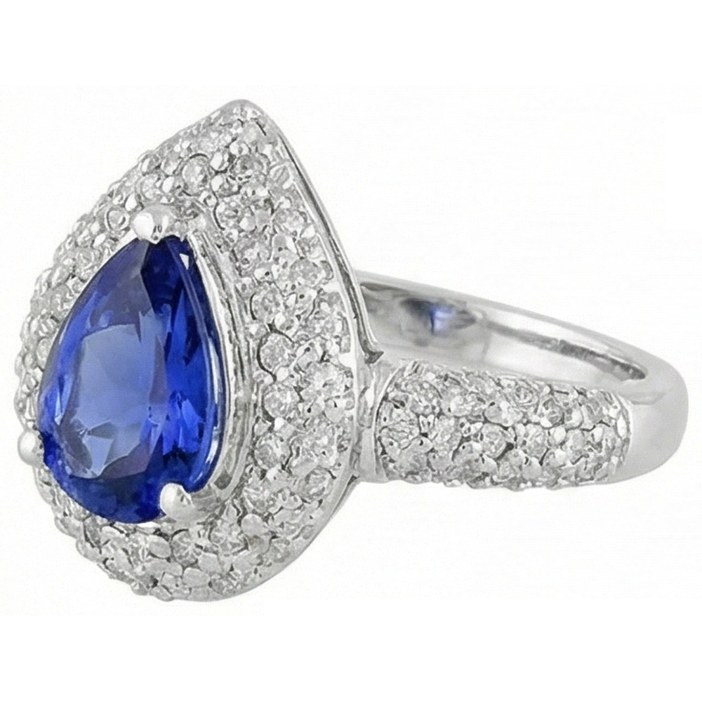 Pear Tanzanite Halo Pave Natural Earth Mined Diamonds 4.40 Carat Fancy Ring WG 14K Jewelry