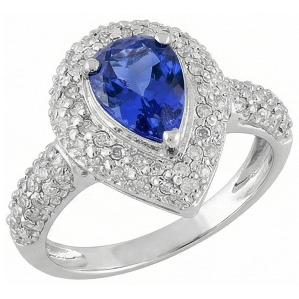 Pear Tanzanite Halo Pave Natural Earth Mined Diamonds 4.40 Carat Fancy Ring WG 14K Jewelry