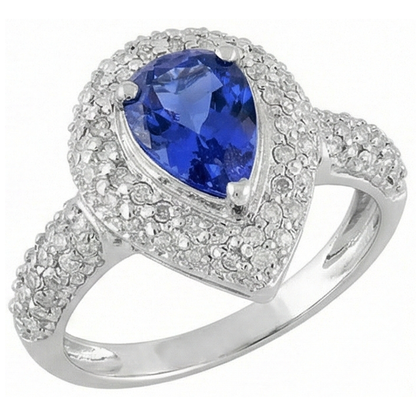 Pear Tanzanite Halo Pave Natural Earth Mined Diamonds 4.40 Carat Fancy Ring WG 14K Jewelry
