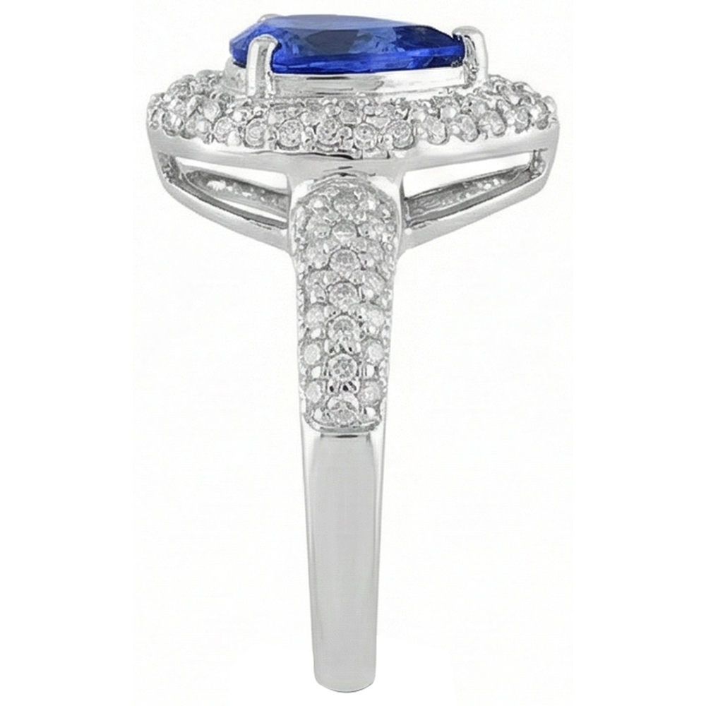 Pear Tanzanite Halo Pave Natural Earth Mined Diamonds 4.40 Carat Fancy Ring WG 14K Jewelry