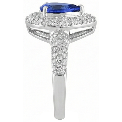 Pear Tanzanite Halo Pave Natural Earth Mined Diamonds 4.40 Carat Fancy Ring WG 14K Jewelry