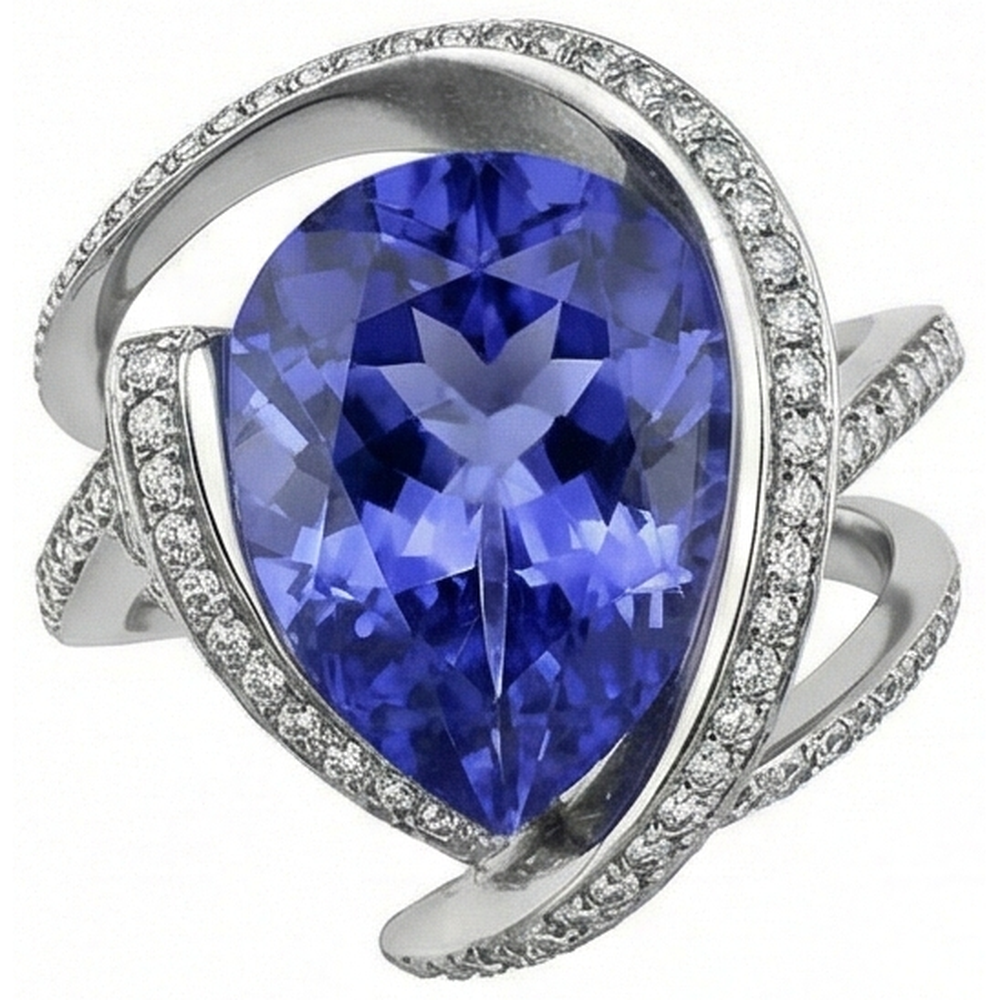 Pear Tanzanite Natural Earth Mined Diamond Ring 5 Carat Gemstone White Gold 14K Jewelry