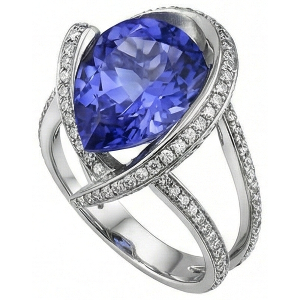 Pear Tanzanite Natural Earth Mined Diamond Ring 5 Carat Gemstone White Gold 14K Jewelry