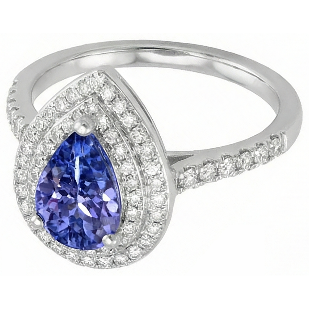 Pear Tanzanite With Natural Earth Mined Diamonds 5.25 Ct Wedding Ring White Gold 14K