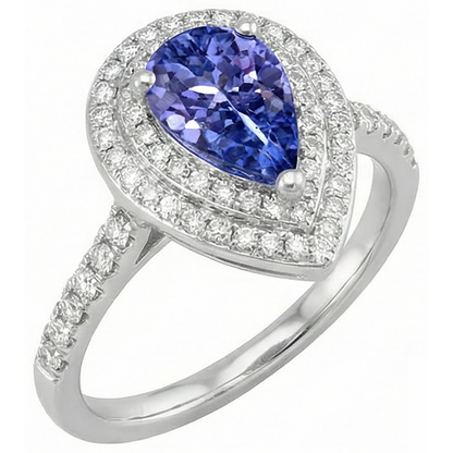 Pear Tanzanite With Natural Earth Mined Diamonds 5.25 Ct Wedding Ring White Gold 14K