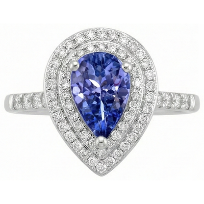 Pear Tanzanite With Natural Earth Mined Diamonds 5.25 Ct Wedding Ring White Gold 14K