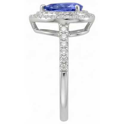 Pear Tanzanite With Natural Earth Mined Diamonds 5.25 Ct Wedding Ring White Gold 14K