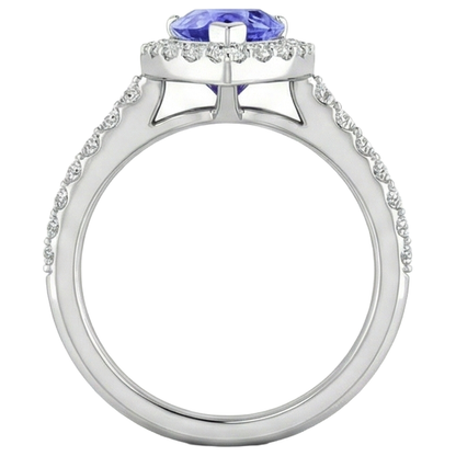 Pear Tanzanite With Round Natural Earth Mined Diamonds 3.95 Carats Ring 14K White Gold