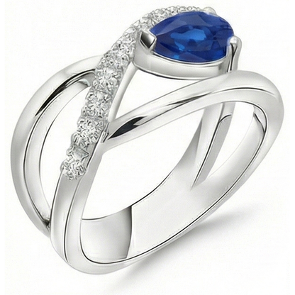 Pear & Round 2.65 Carats Sapphire Natural Earth Mined Diamond Ring White Gold 14K