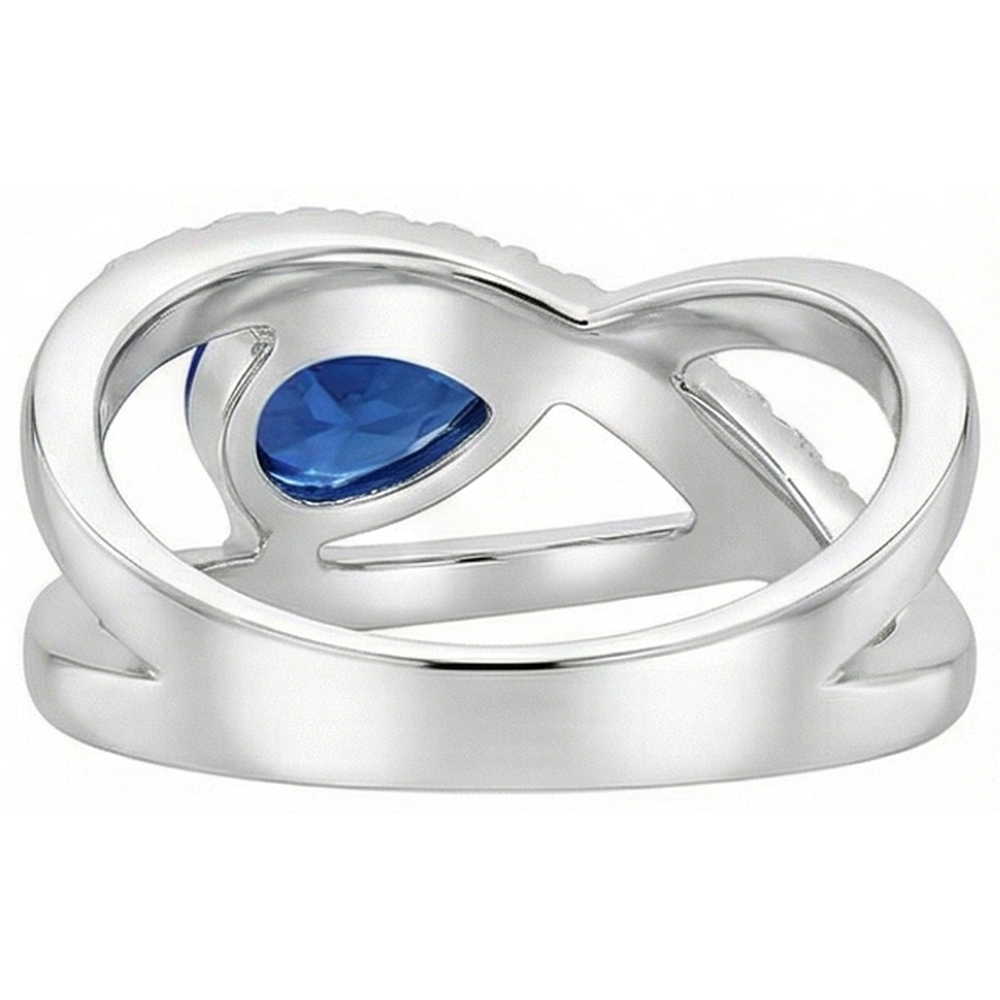 Pear & Round 2.65 Carats Sapphire Natural Earth Mined Diamond Ring White Gold 14K