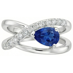 Pear & Round 2.65 Carats Sapphire Natural Earth Mined Diamond Ring White Gold 14K