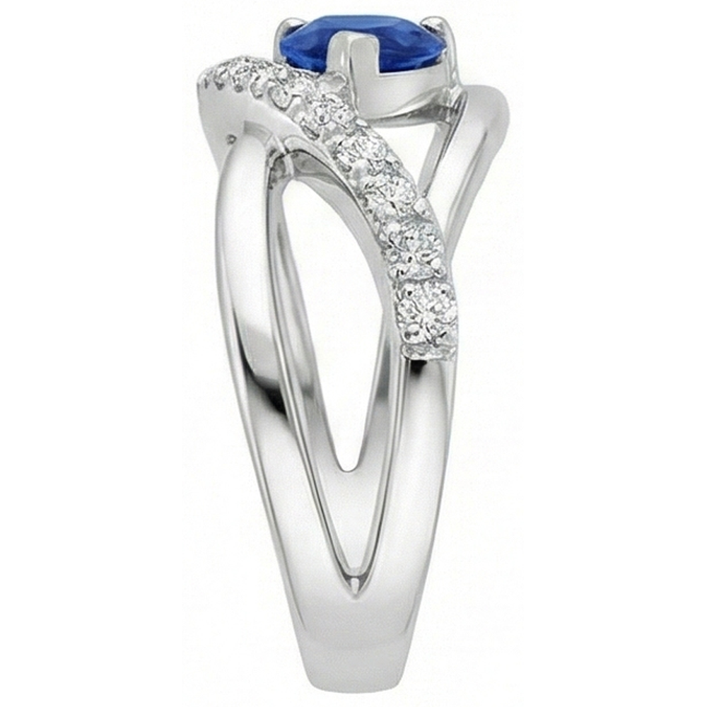 Pear & Round 2.65 Carats Sapphire Natural Earth Mined Diamond Ring White Gold 14K