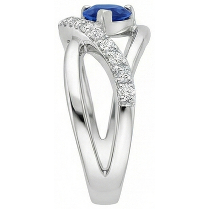 Pear & Round 2.65 Carats Sapphire Natural Earth Mined Diamond Ring White Gold 14K