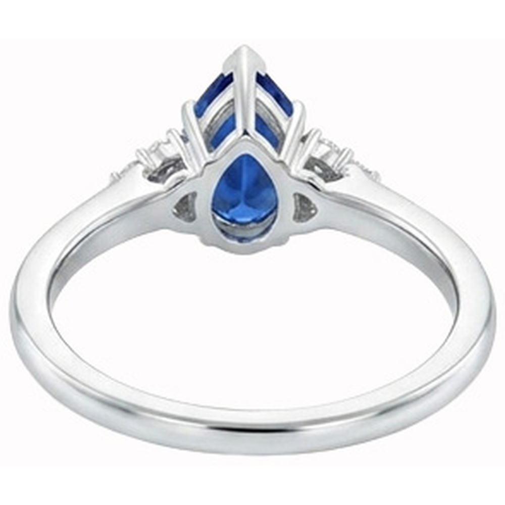 Pear & Round Cut Ceylon Sapphire Natural Earth Mined Diamond Ring 1.85 Ct. White Gold 14K