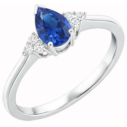 Pear & Round Cut Ceylon Sapphire Natural Earth Mined Diamond Ring 1.85 Ct. White Gold 14K